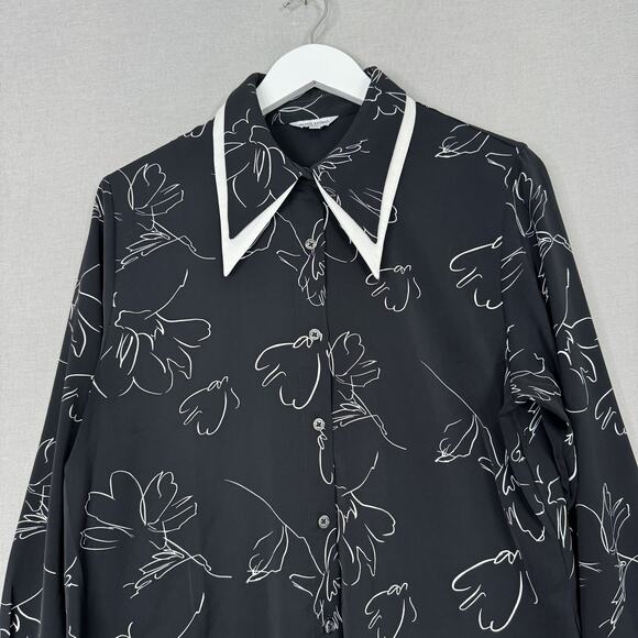 Petite Studio NYC Shirt Womens Large Black Abstract Floral Blouse Academia Prep - Picture 2 of 13